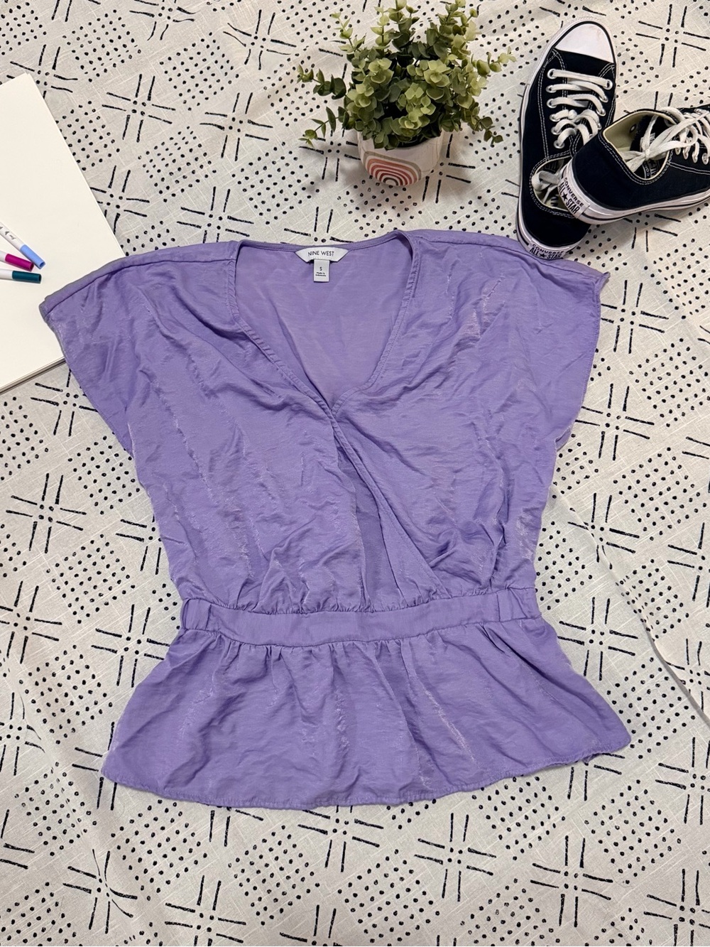 Nine West Lavender V-Neck Peplum Blouse